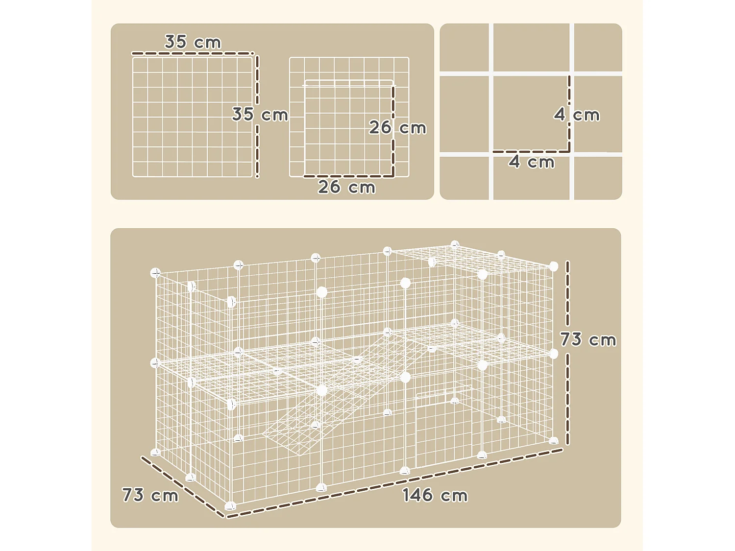 Recinto per animali modulare a 36 pannelli in metallo bianco