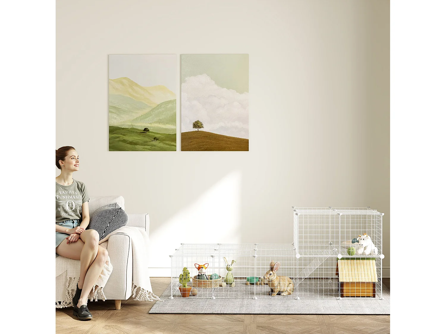 Recinto per animali modulare a 36 pannelli in metallo bianco