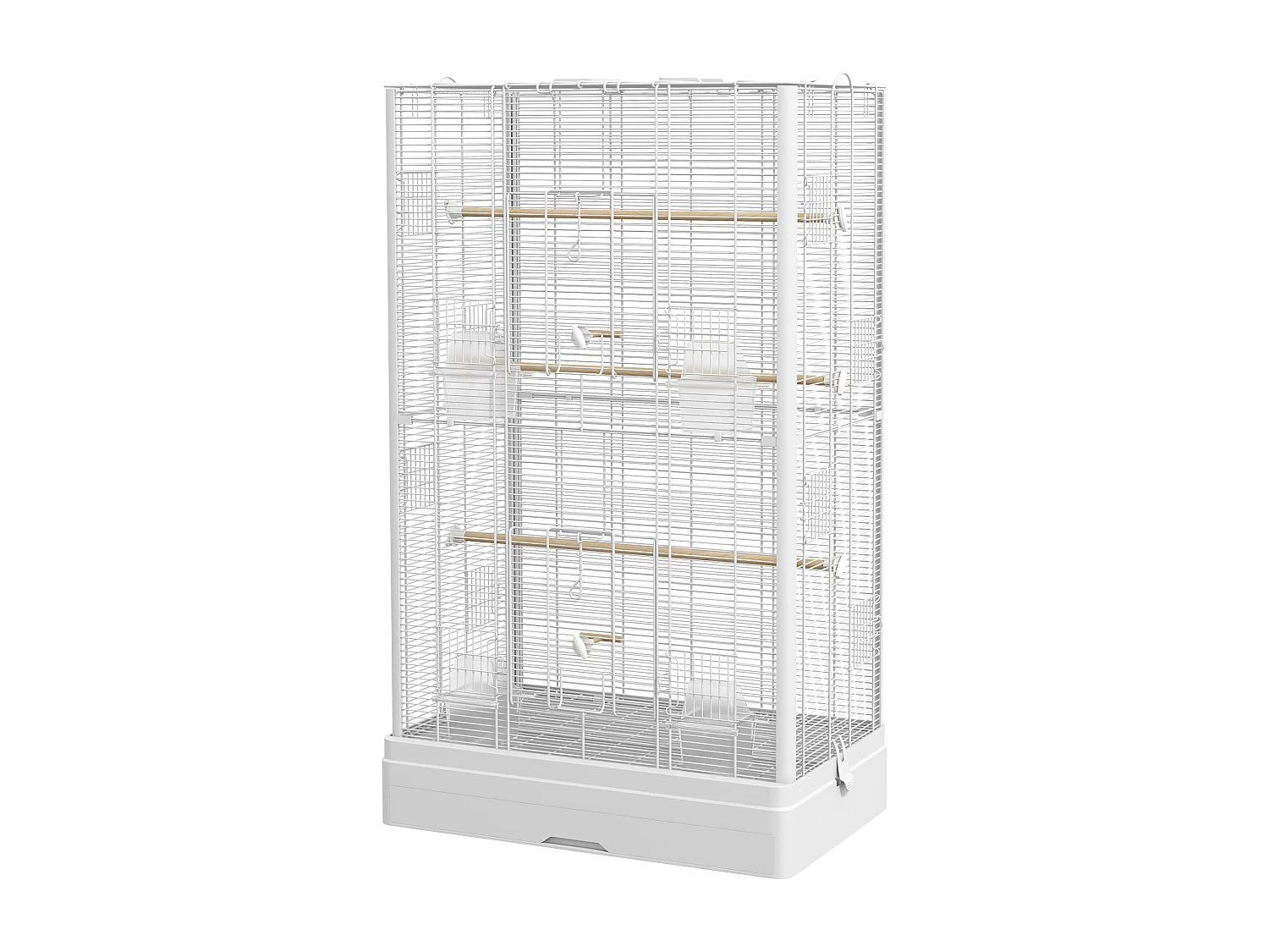 Voliera per uccelli con vassoio estraibile in acciaio bianco