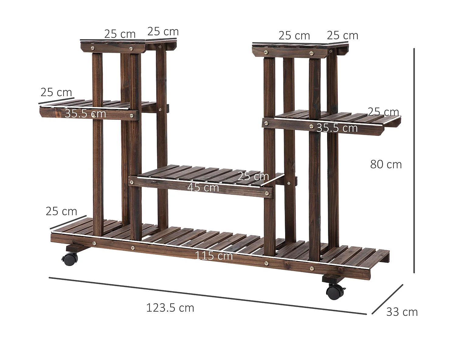 Porta Piante da Esterno Scaffale Portafiori a 4 Livelli  Fioriera in Legno con 4 Ruote