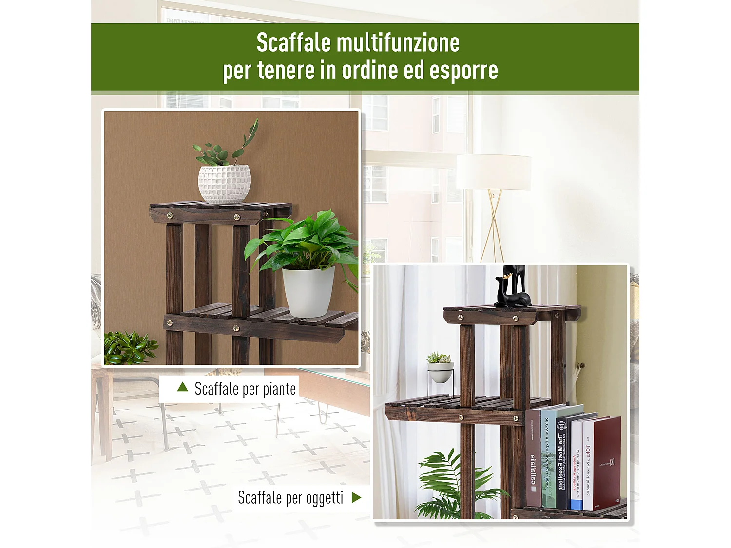 Porta Piante da Esterno Scaffale Portafiori a 4 Livelli  Fioriera in Legno con 4 Ruote