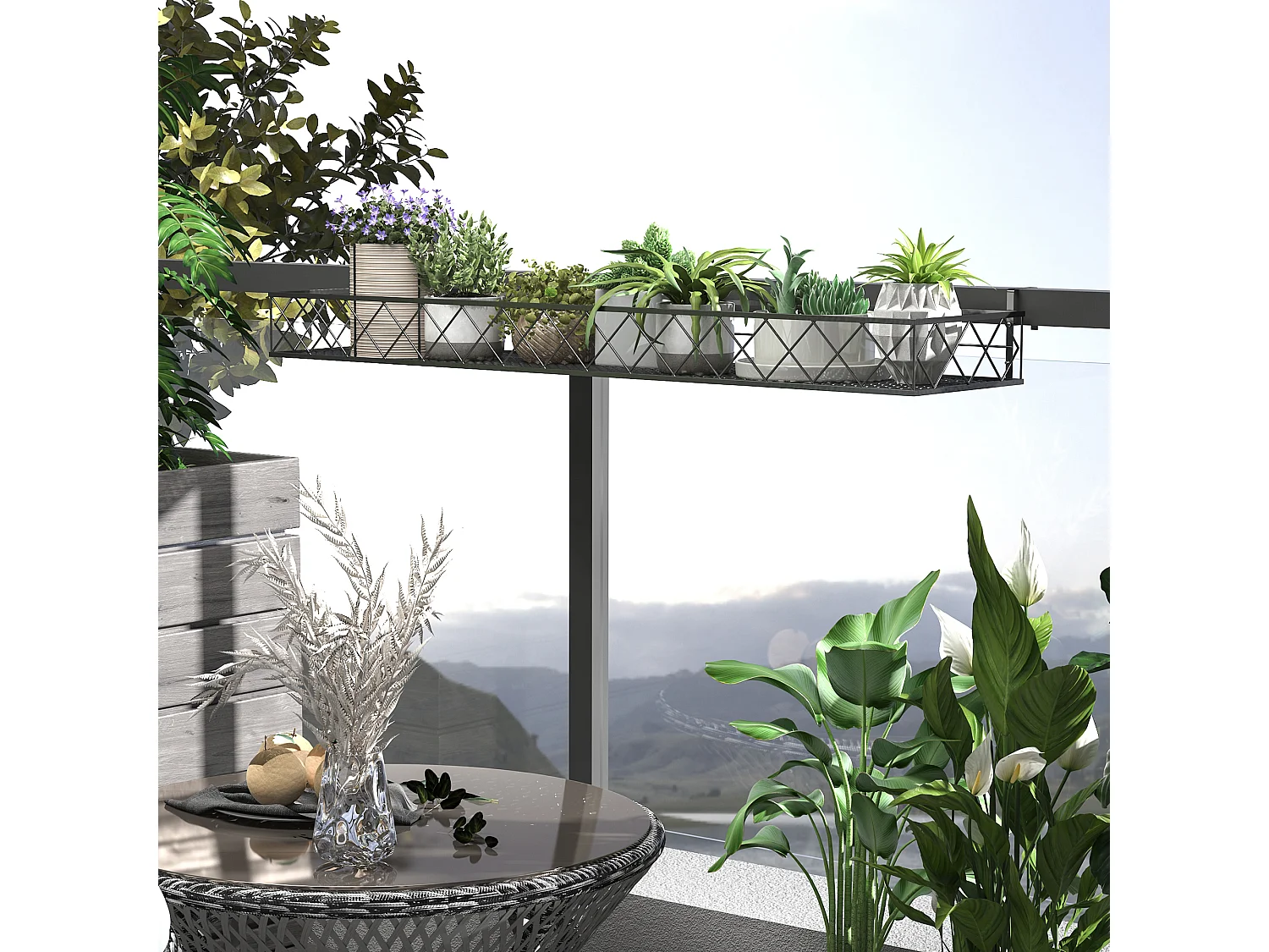 Fioriera da esterno portavasi ganci per ringhiera in metallo