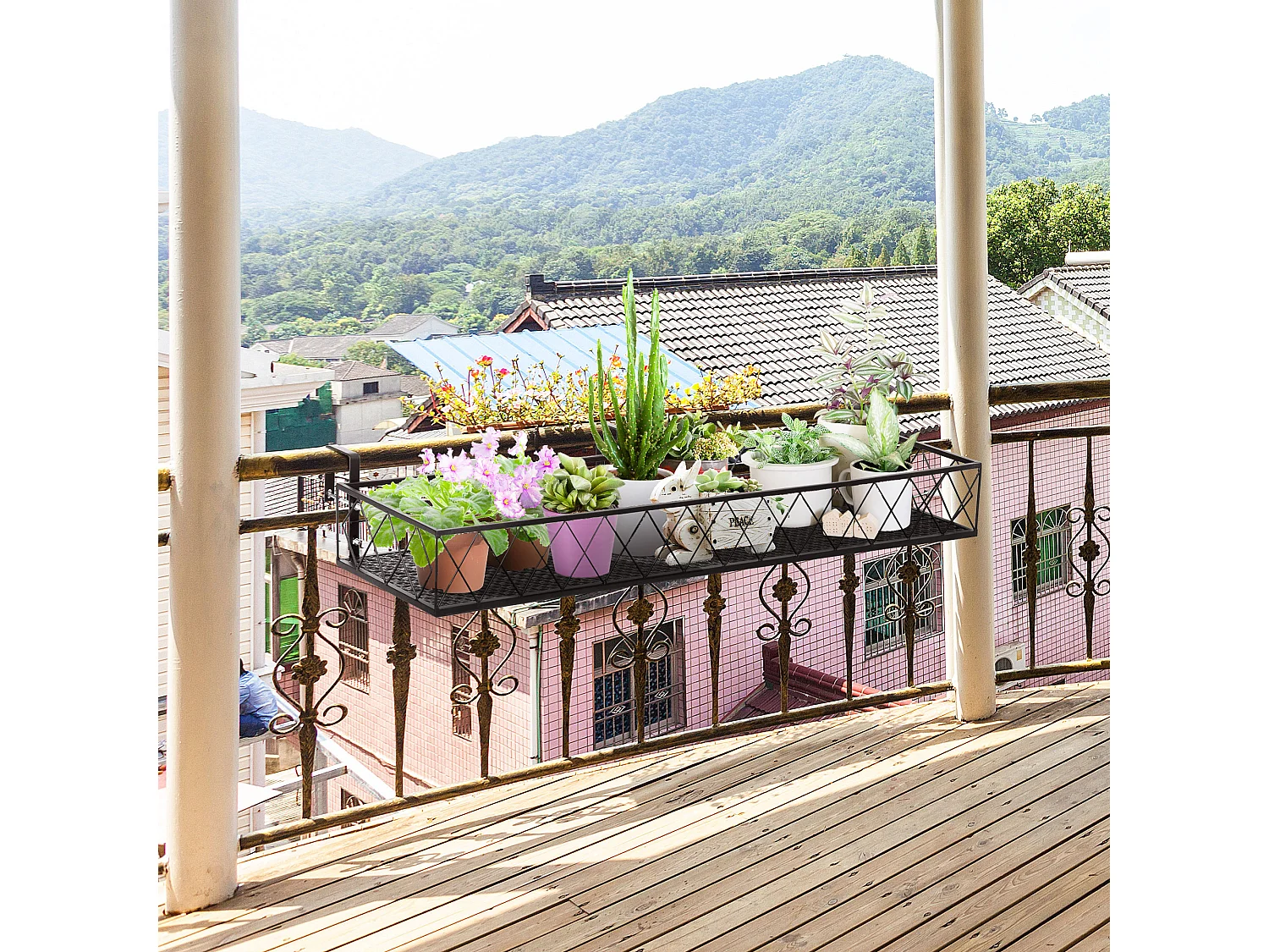 Fioriera da esterno portavasi ganci per ringhiera in metallo