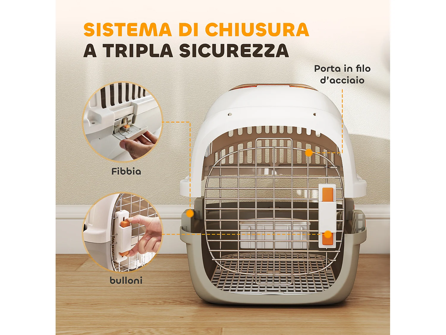 Trasportino per gatti e cani fino 4 kg con finestra superiore grigio