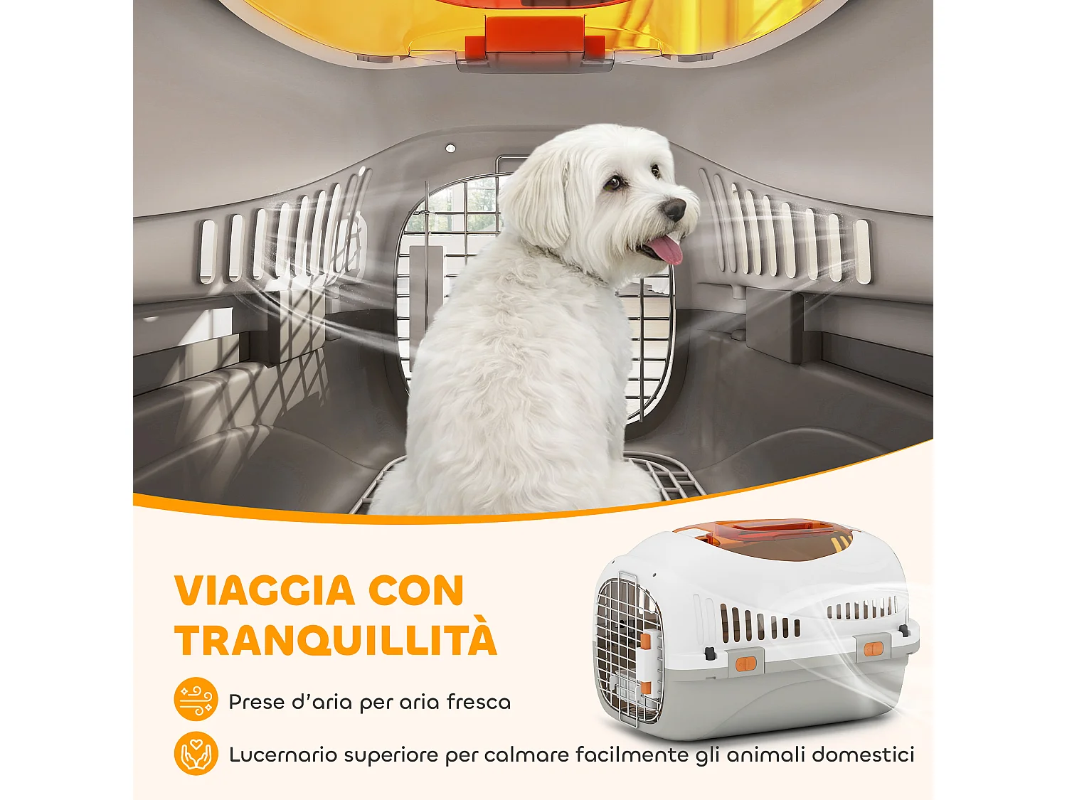 Trasportino per gatti e cani fino 4 kg con finestra superiore grigio