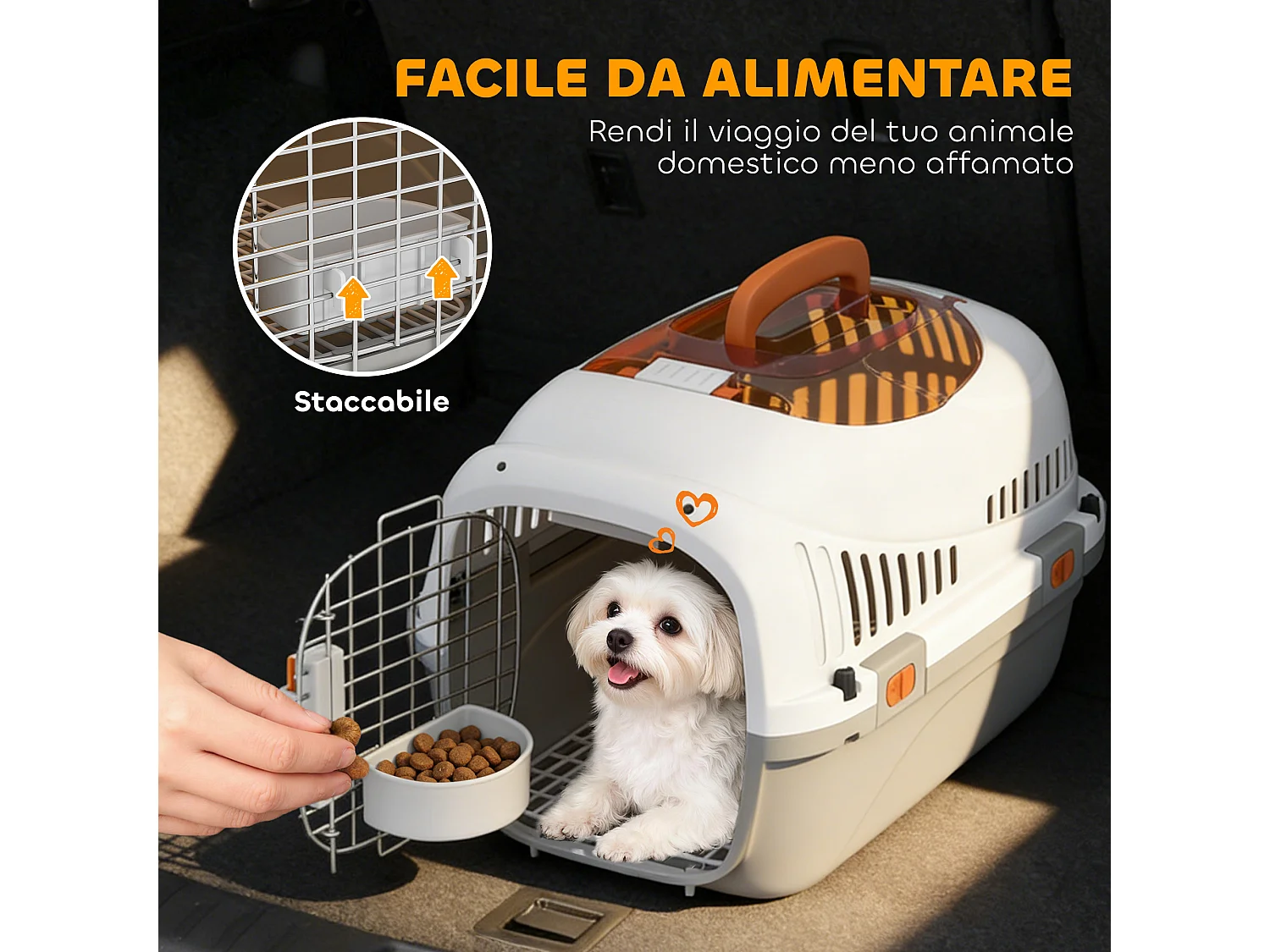 Trasportino per gatti e cani fino 4 kg con finestra superiore grigio