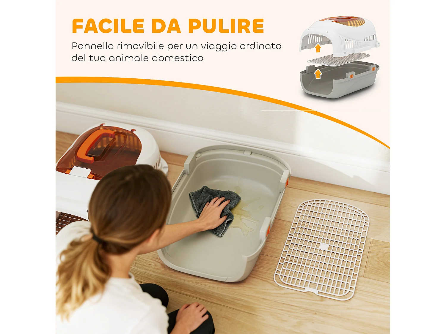 Trasportino per gatti e cani fino 4 kg con finestra superiore grigio