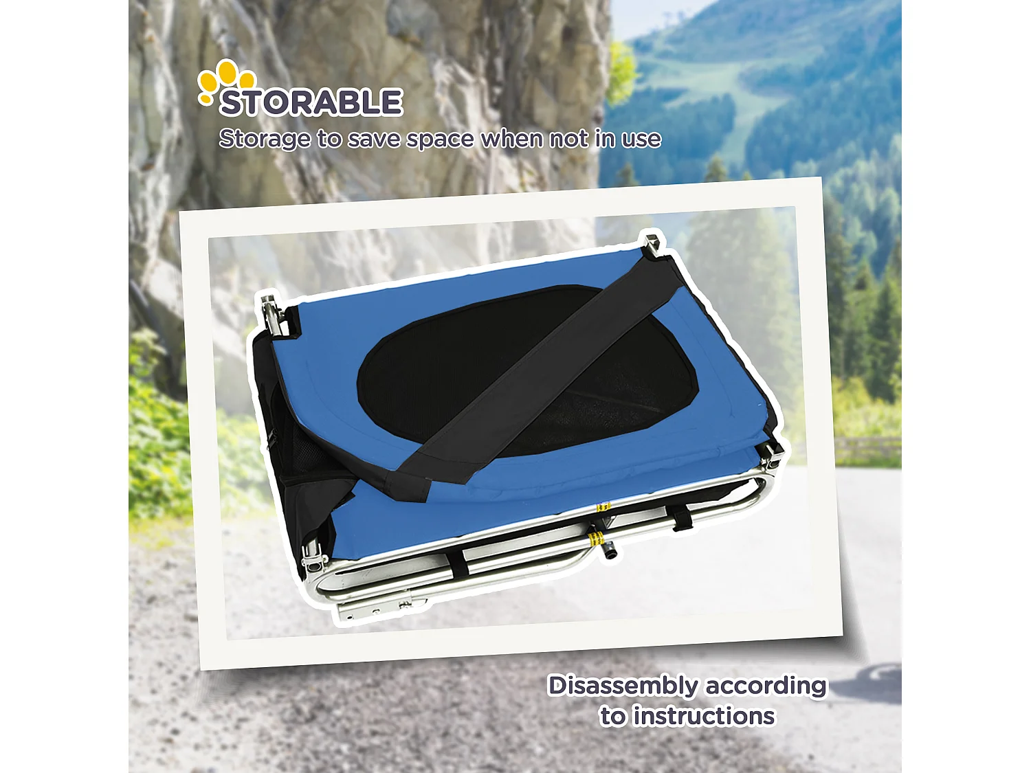 Rimorchio Bici per Cani Taglia Media con Punto di Attacco, Finestre Laterali e Bandierina, Rimorchio per Bici in Acciaio e Tessuto Oxford, 130x73x90 cm, Blu e Nero