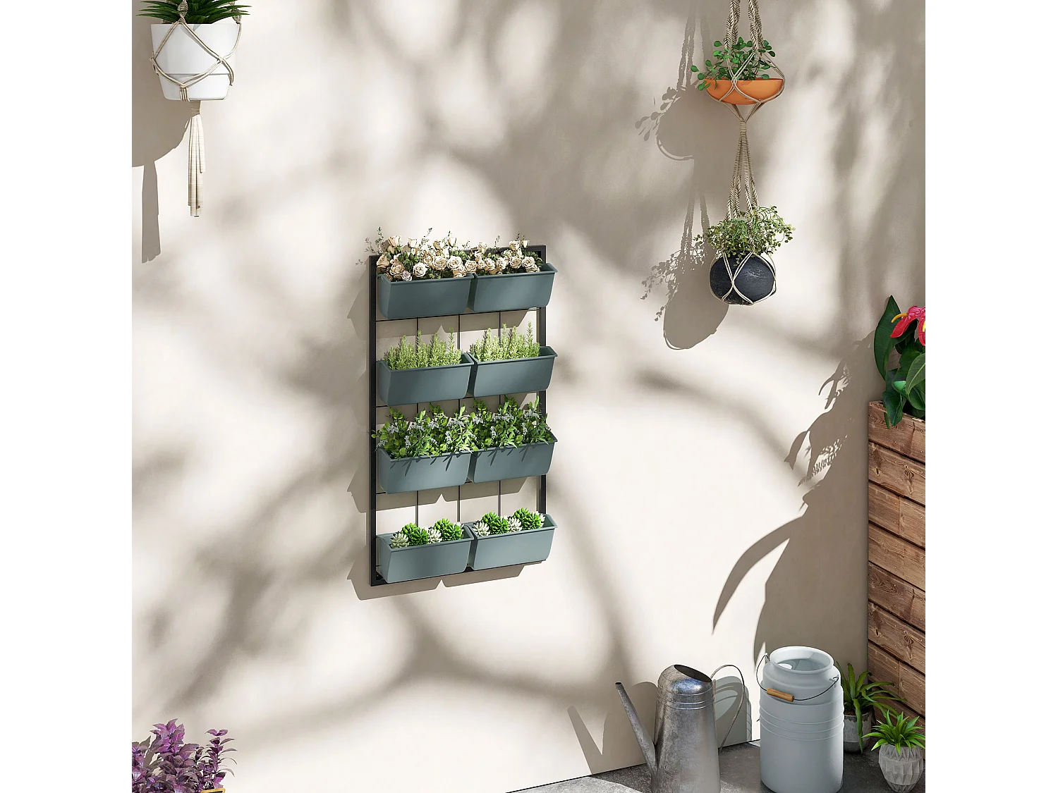 8 vasi da giardino su 4 livelli in acciaio e plastica verde