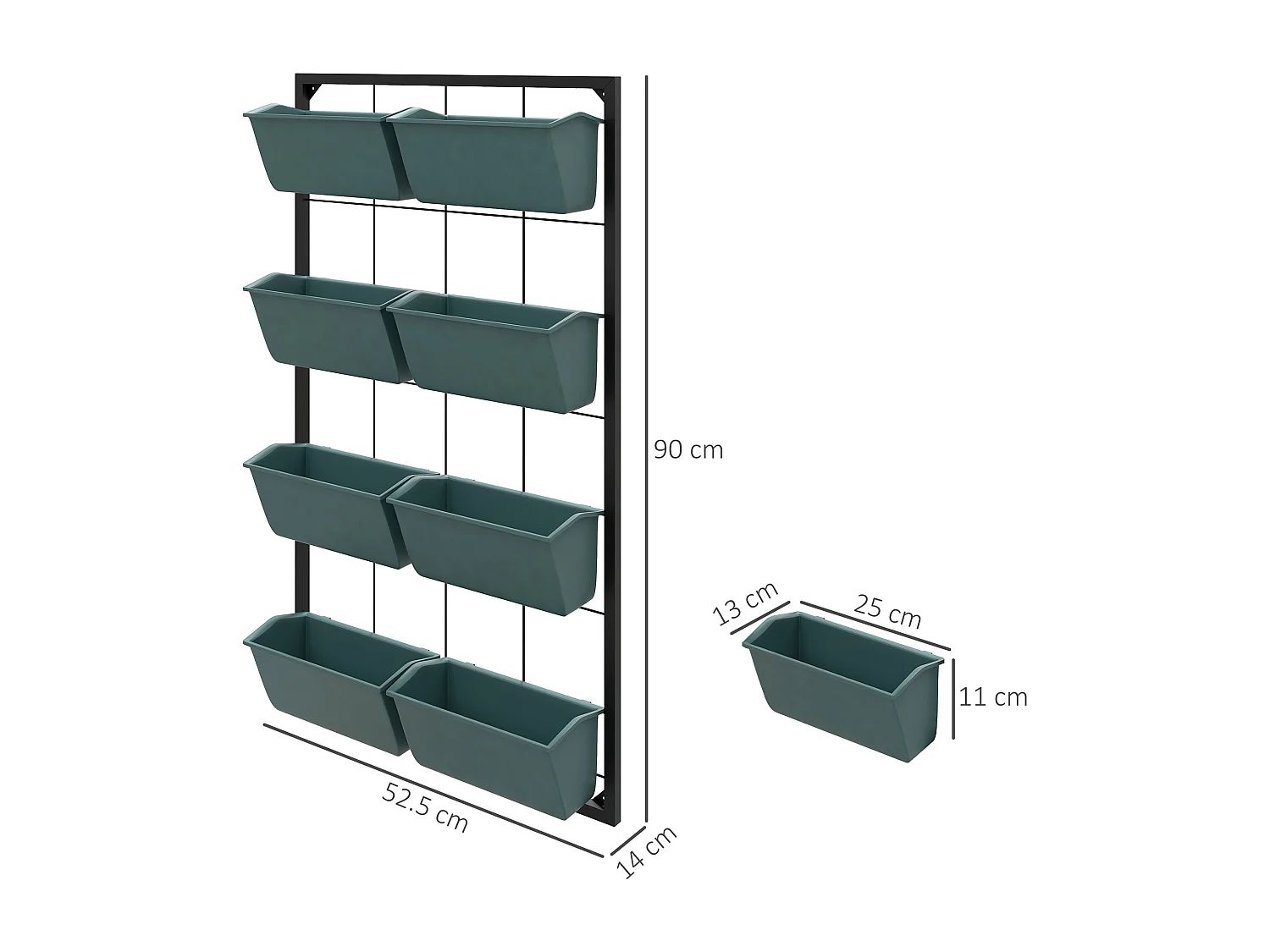 8 vasi da giardino su 4 livelli in acciaio e plastica verde
