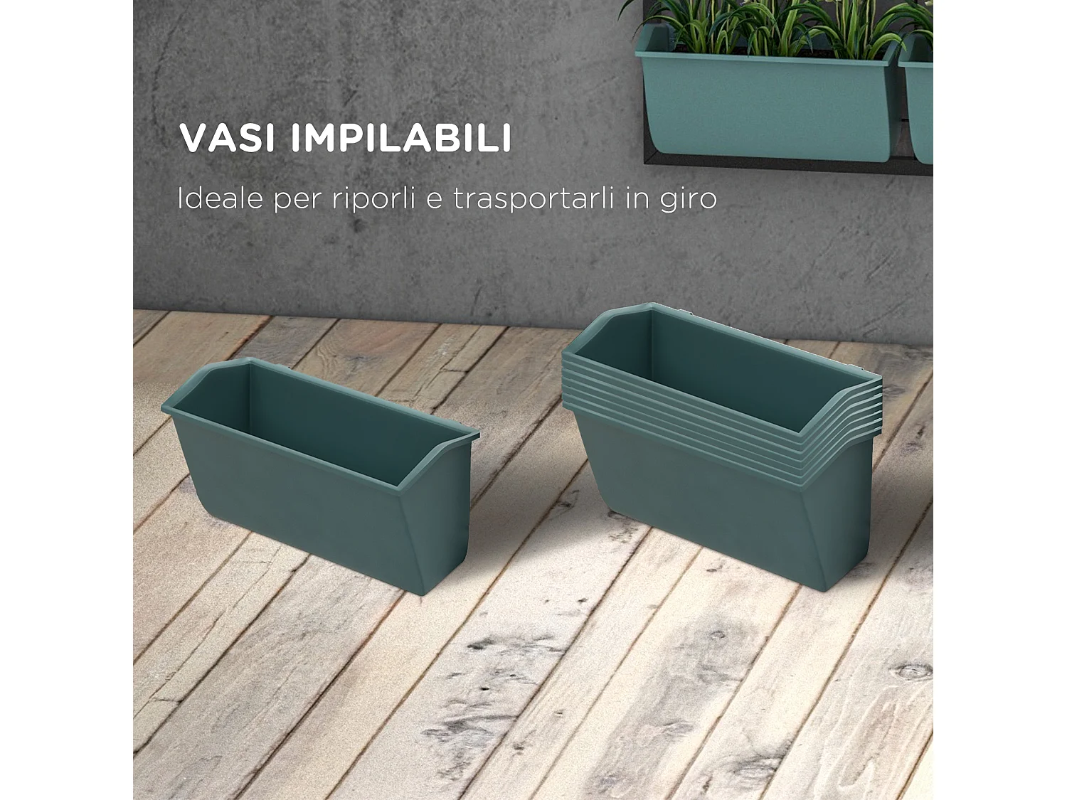 8 vasi da giardino su 4 livelli in acciaio e plastica verde