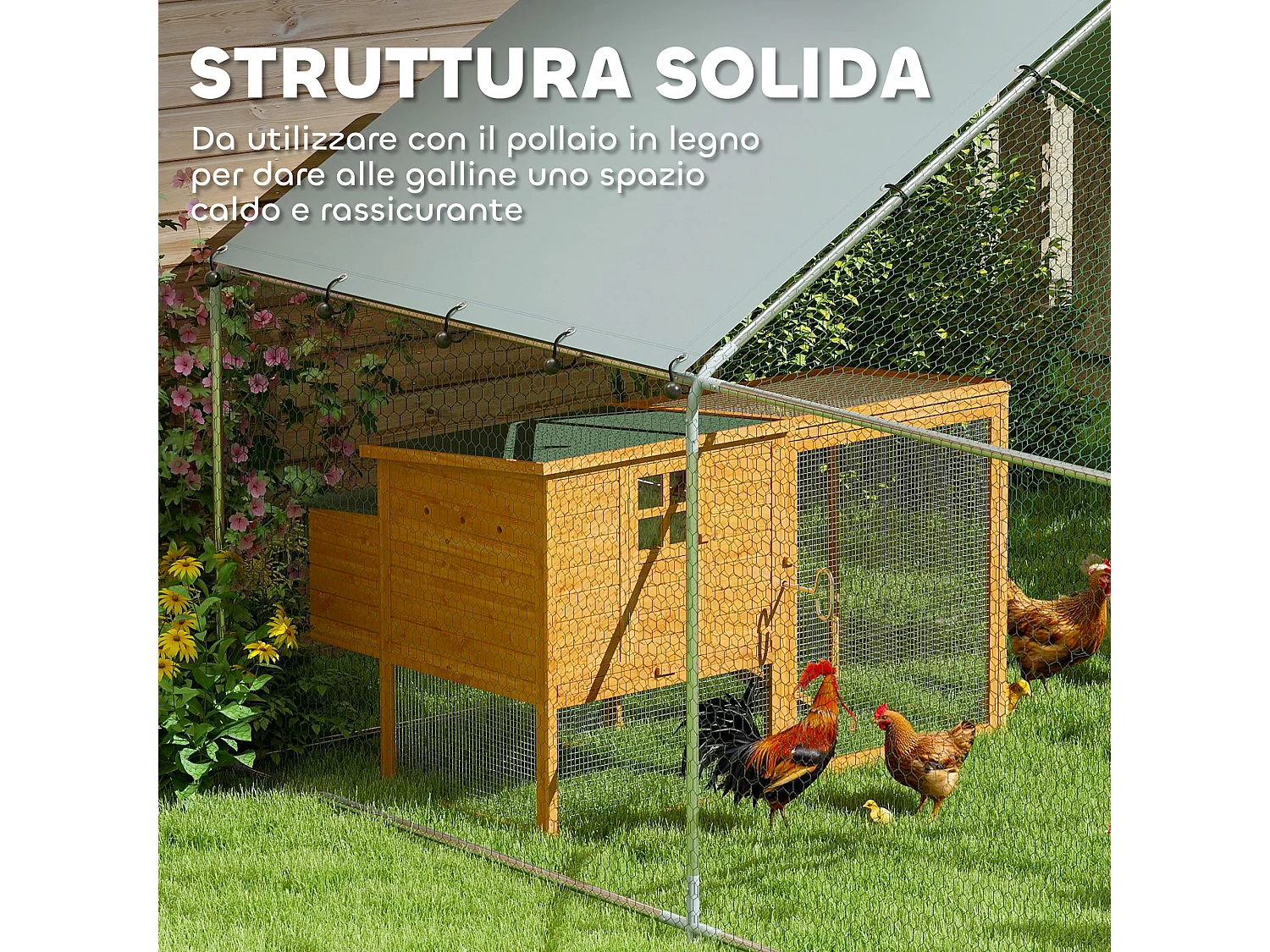 Recinto per galline da 10.2m² per 10-15 galline con tetto impermeabile