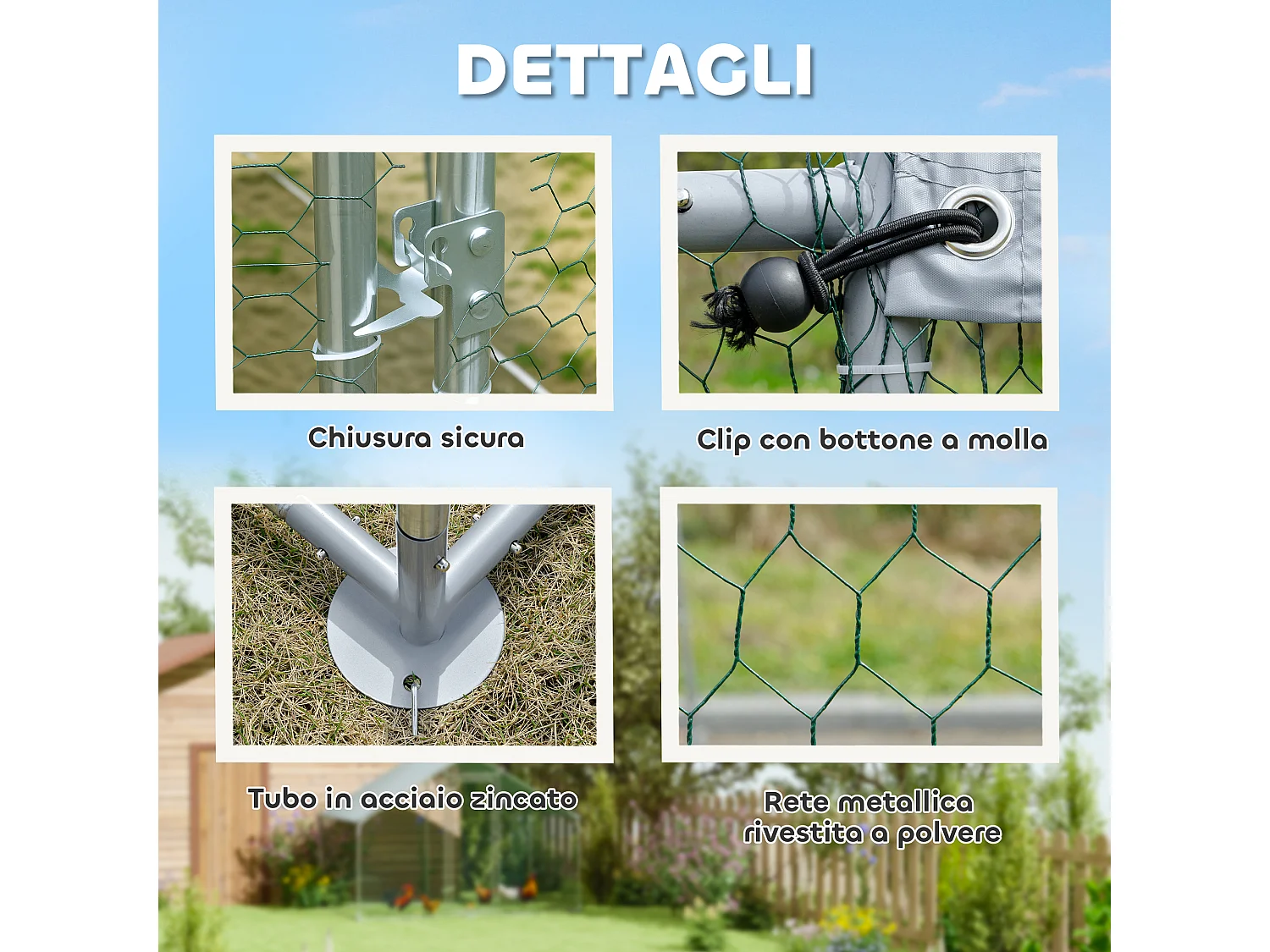 Recinto per galline da 10.2m² per 10-15 galline con tetto impermeabile