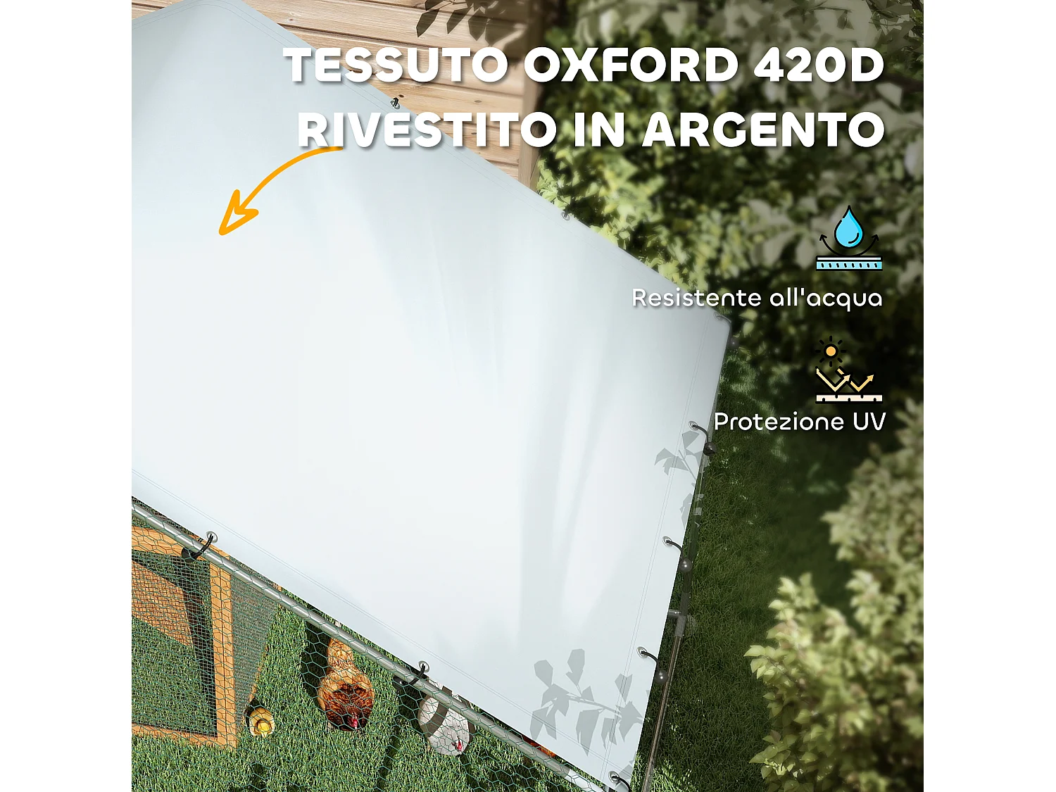 Recinto per galline da 10.2m² per 10-15 galline con tetto impermeabile