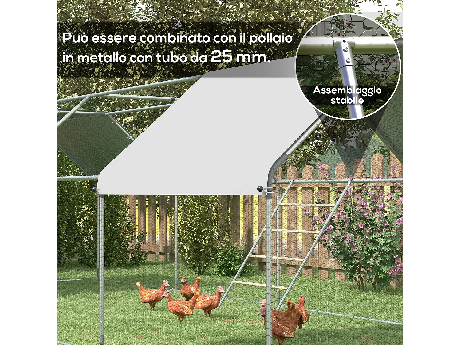 Trespolo per galline a 4 livelli per 4-6 polli in legno e acciaio