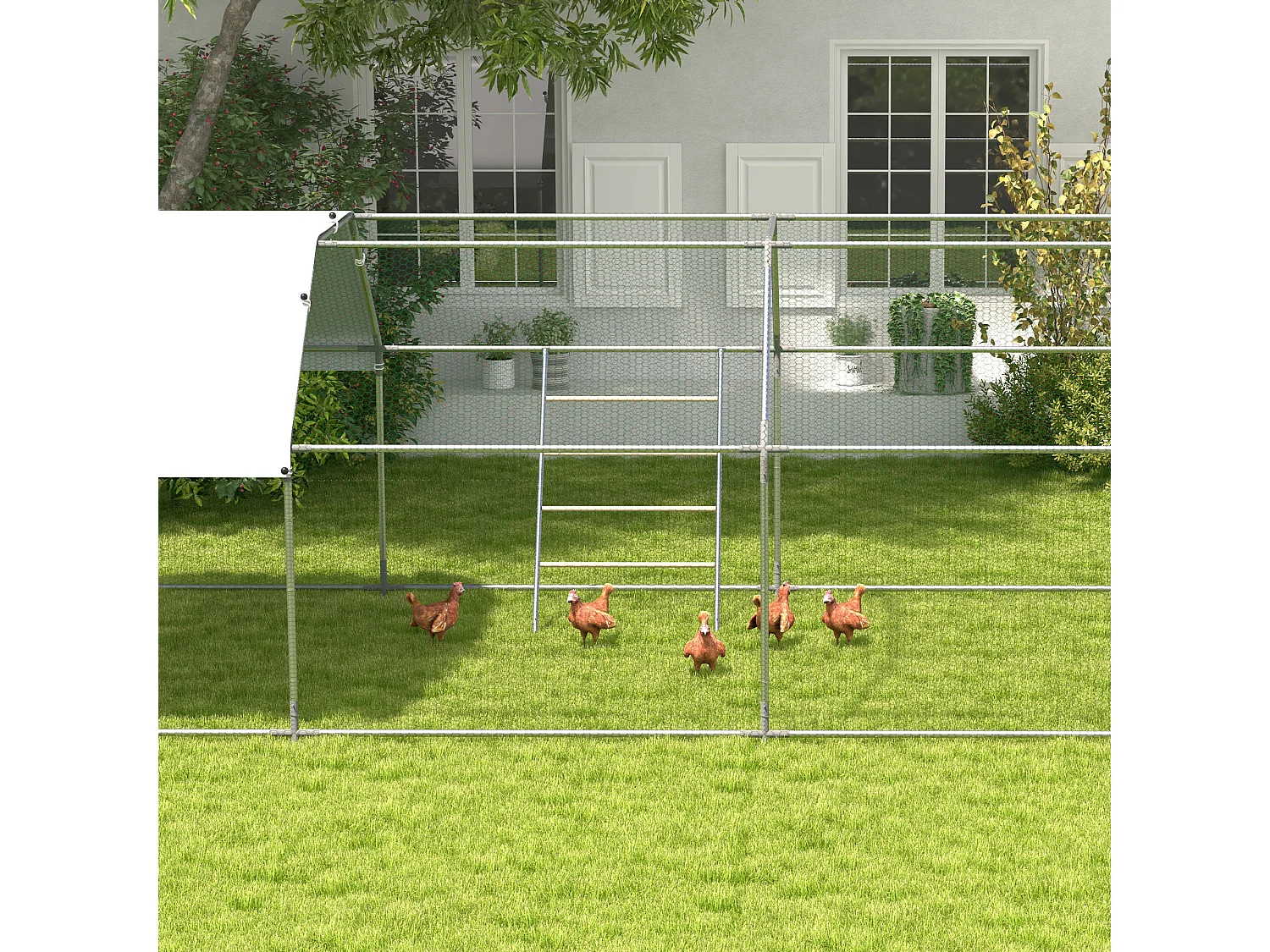 Trespolo per galline a 4 livelli per 4-6 polli in legno e acciaio