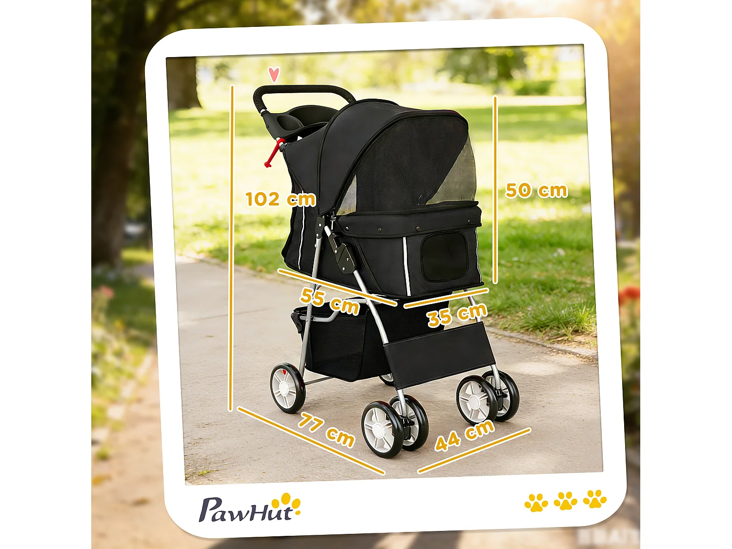 Passeggino per cani pieghevole con cestino e portabicchiere nero