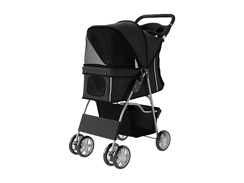 Passeggino per cani pieghevole con cestino e portabicchiere nero
