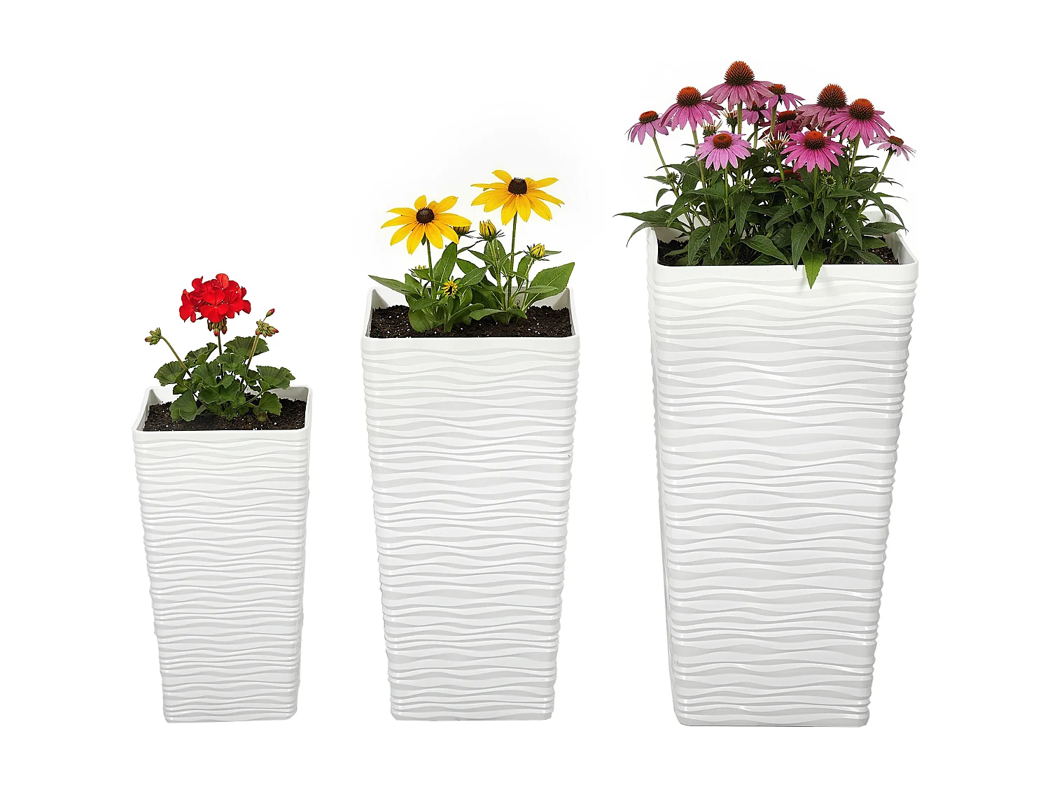 Set 3 vasi da esterno impilabili in plastica bianco