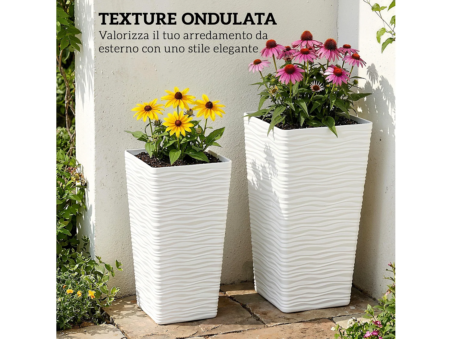 Set 3 vasi da esterno impilabili in plastica bianco