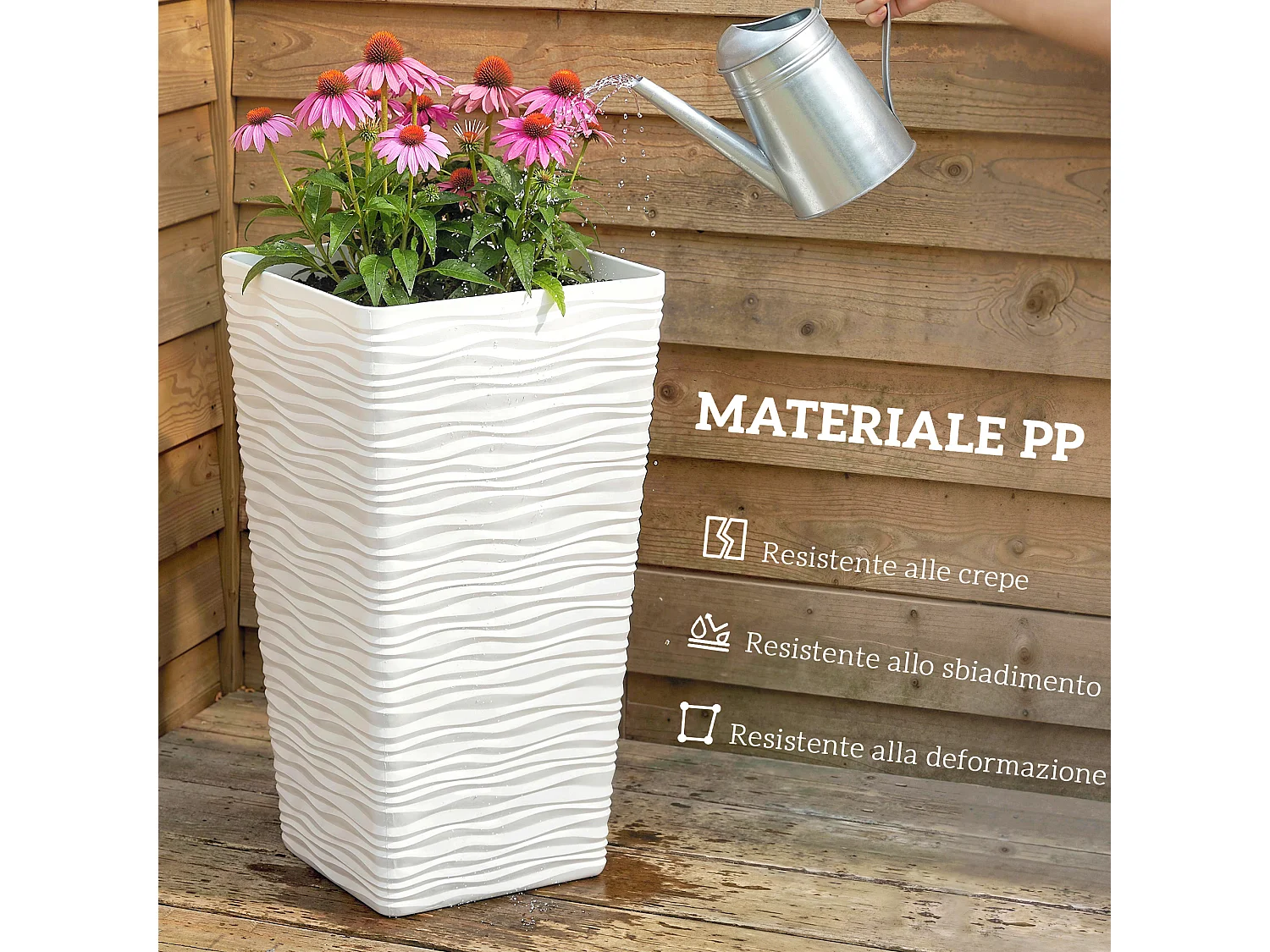 Set 3 vasi da esterno impilabili in plastica bianco