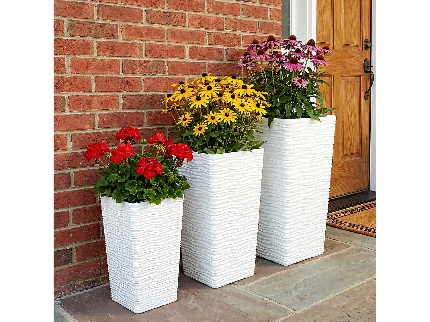 Set 3 vasi da esterno impilabili in plastica bianco