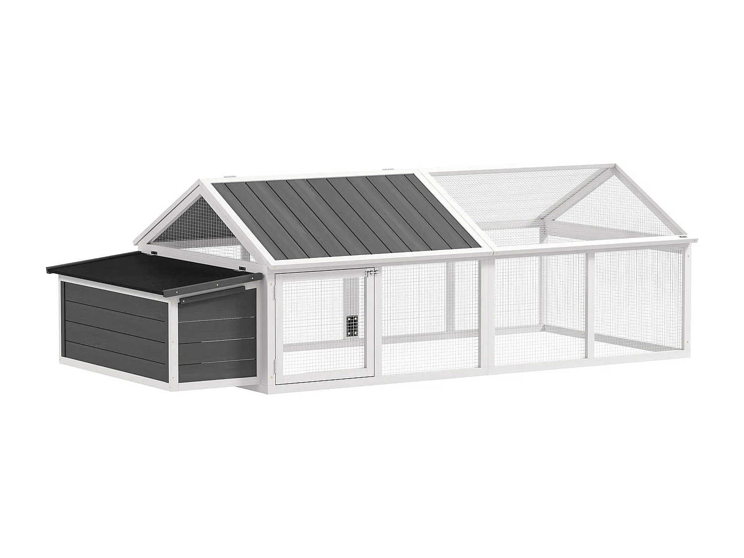 Pollaio da giardino in legno di abete con rete metallica bianco