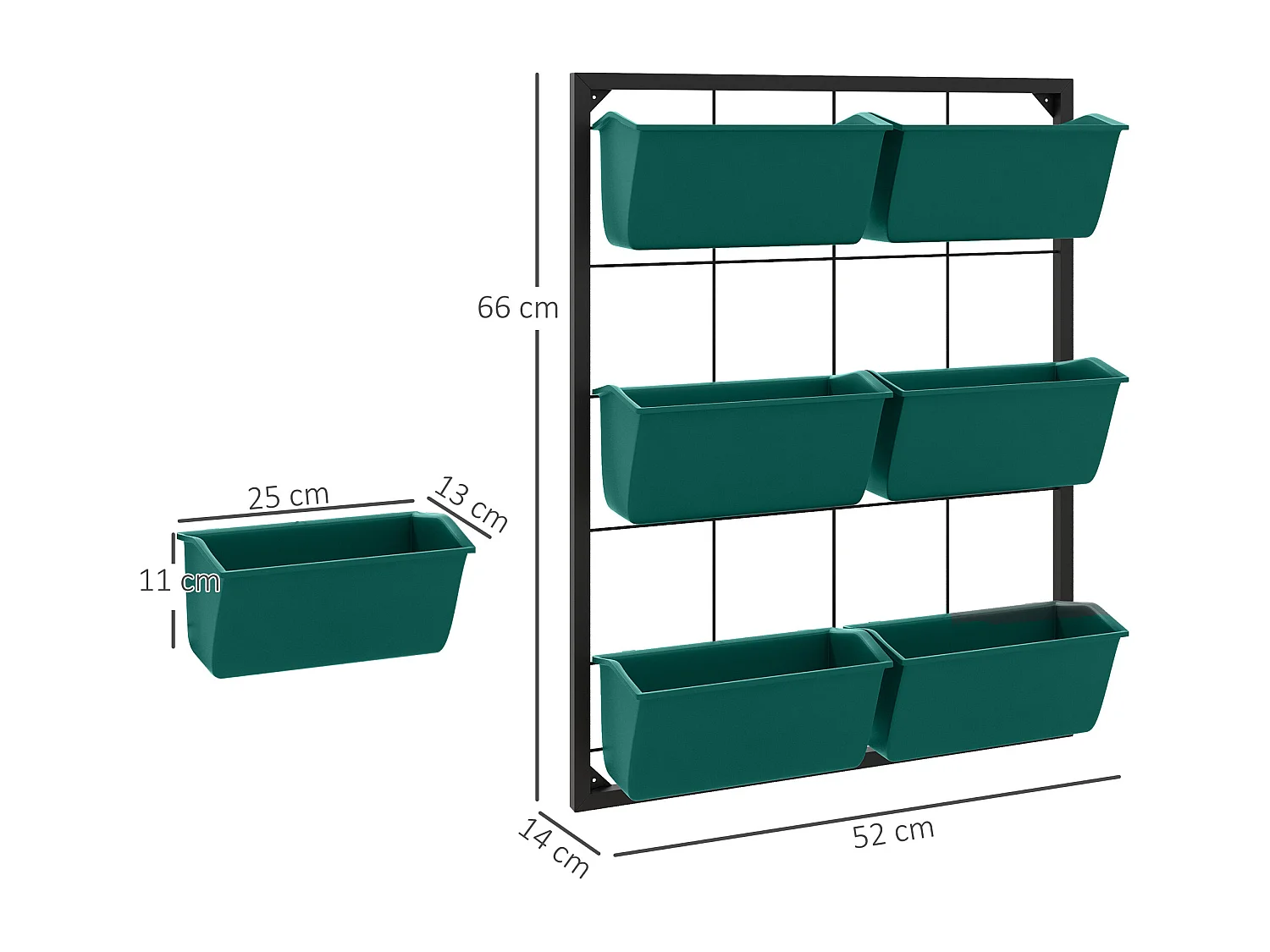 6 vasi da giardino su 3 livelli in acciaio e plastica verde