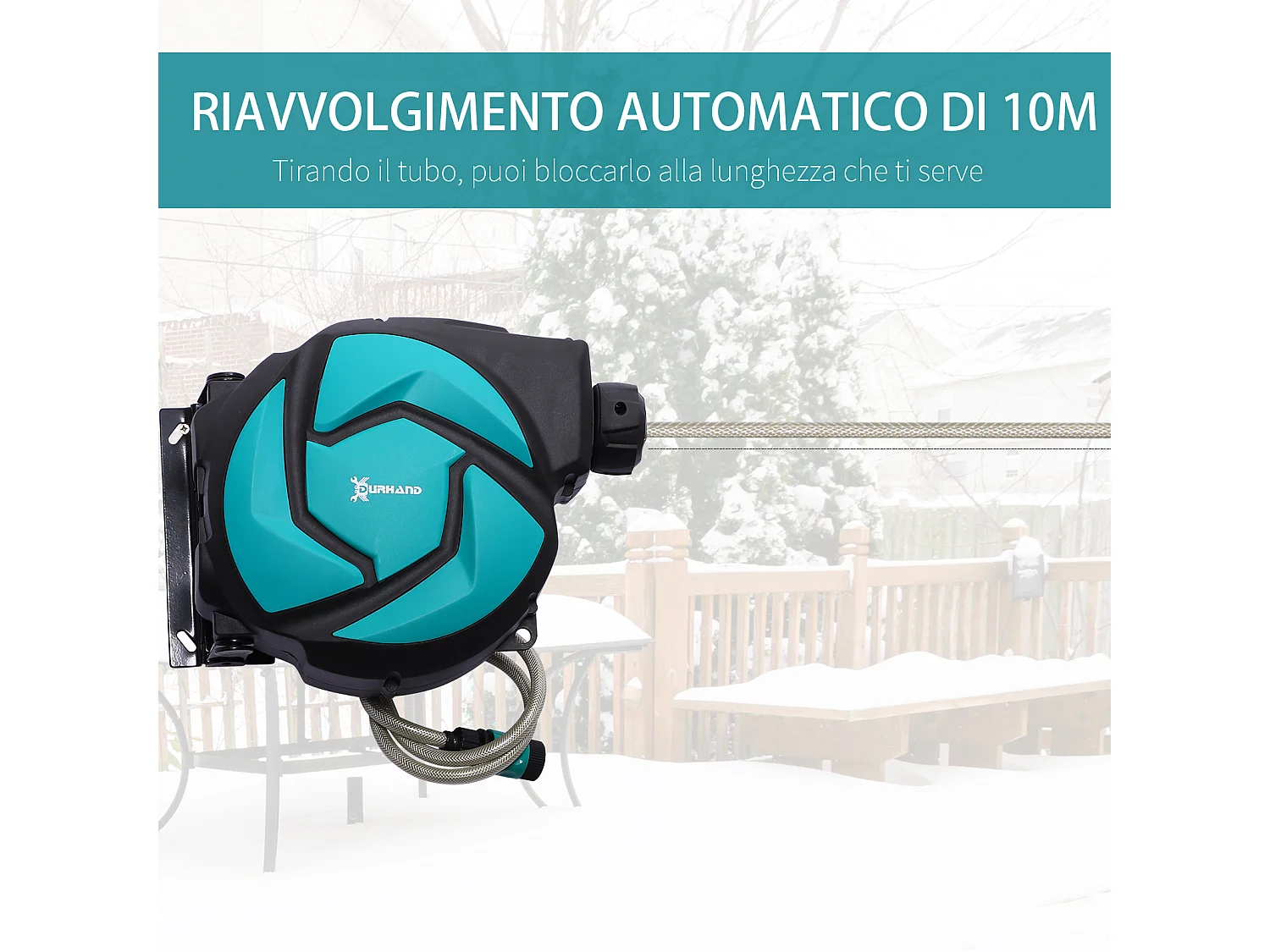 Avvolgitubo automatico a parete 10m da giardino nero e azzurro