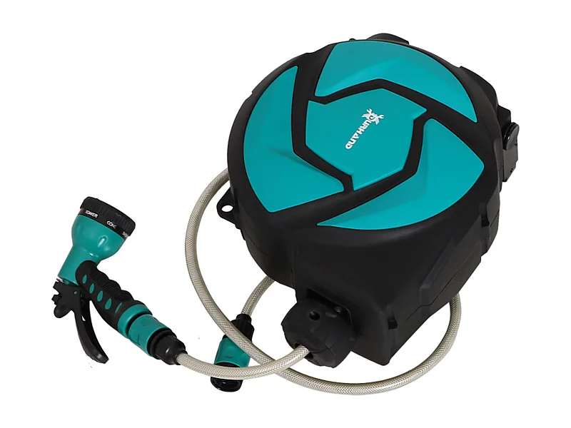 Avvolgitubo automatico a parete 10m da giardino nero e azzurro