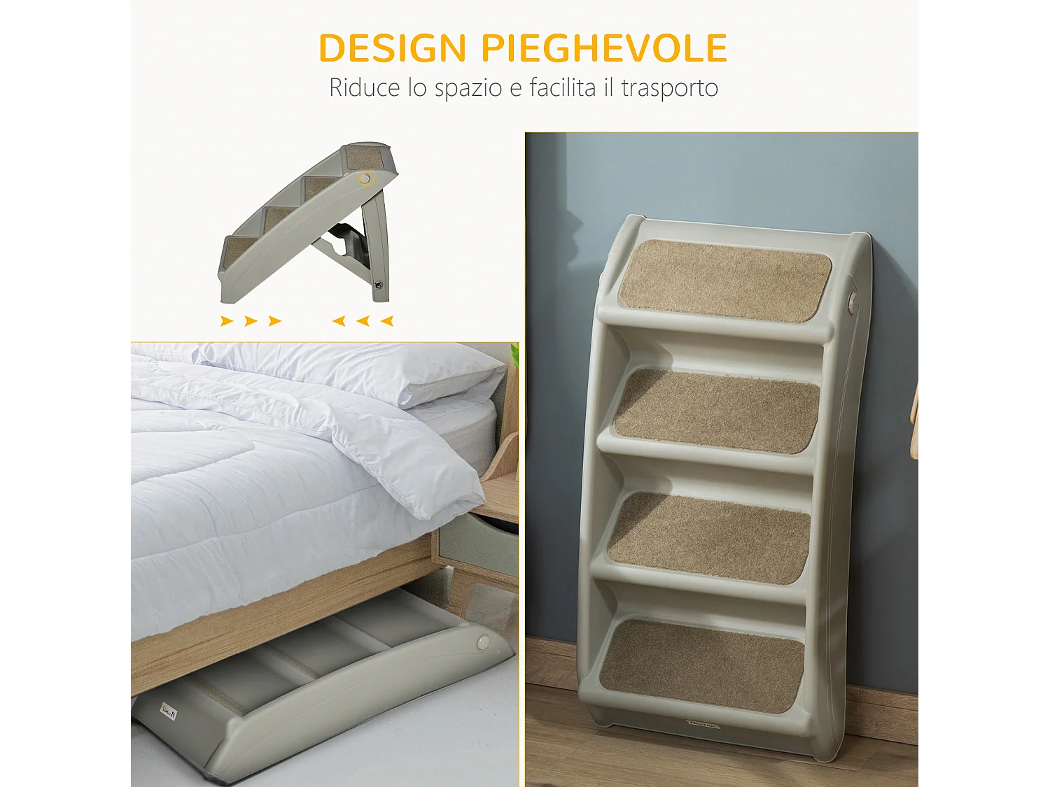 Scaletta per cani pieghevole 4 gradini antiscivolo max 20kg