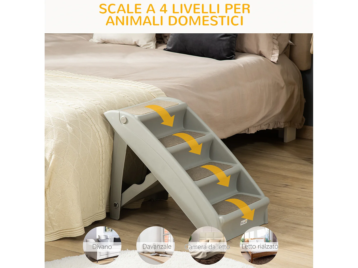 Scaletta per cani pieghevole 4 gradini antiscivolo max 20kg