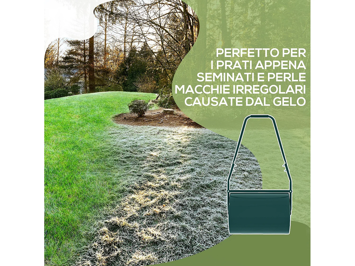 Rullo per prato da 63l di capacità in metallo 123x58x40 cm verde scuro