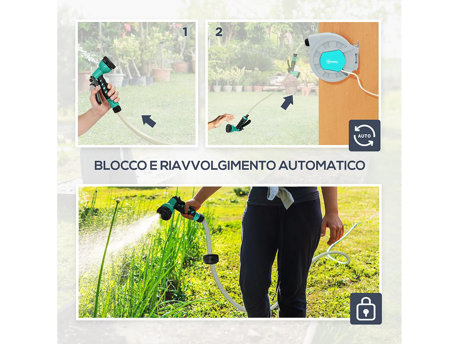 Avvolgitubo automatico a parete e portatile 30+2m e 7 getti