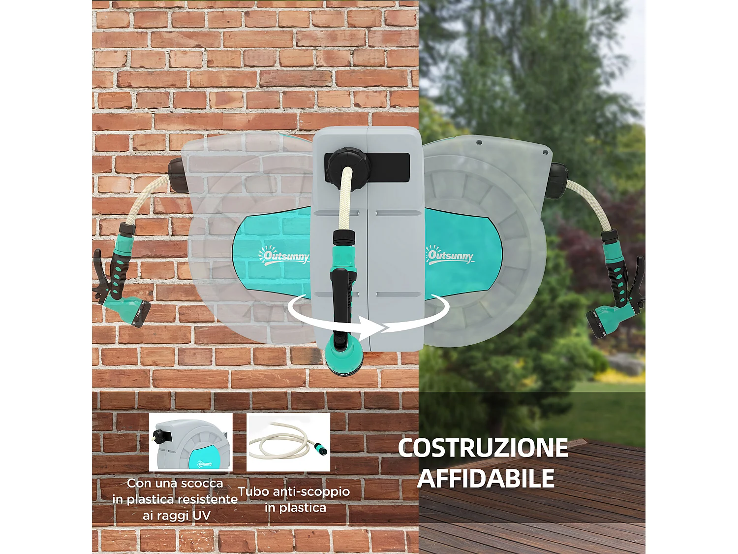 Avvolgitubo automatico a parete e portatile 25+2m e 7 getti