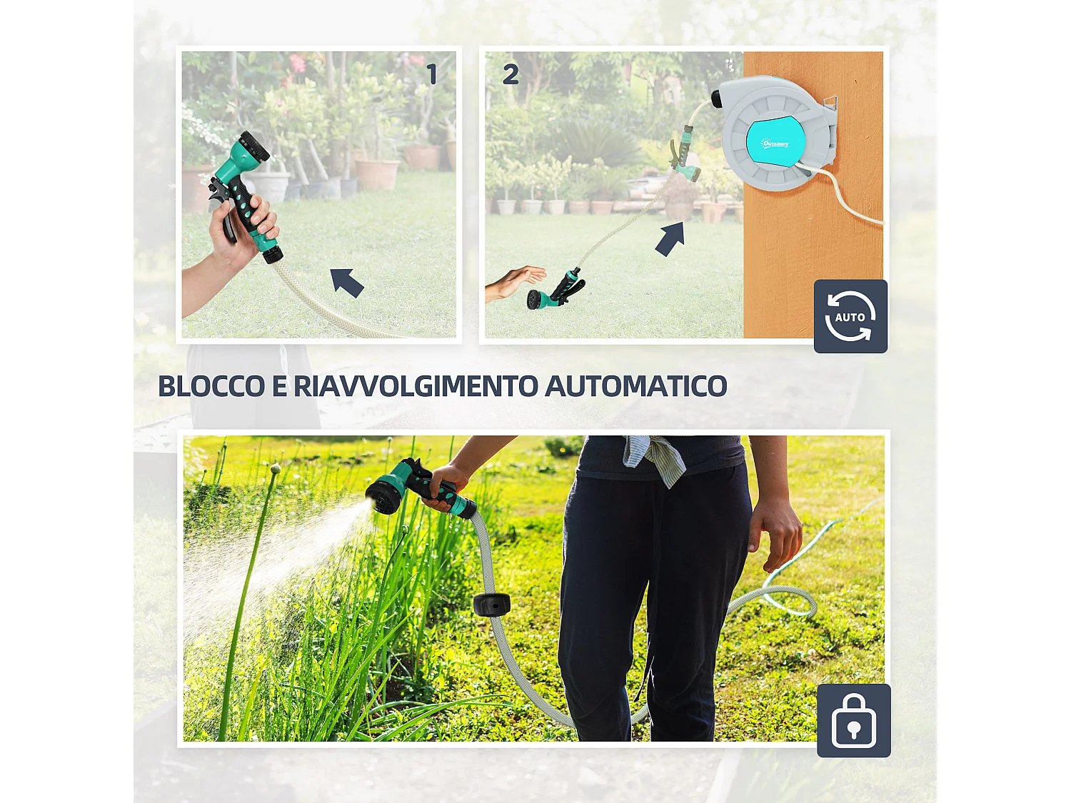 Avvolgitubo automatico a parete e portatile 25+2m e 7 getti