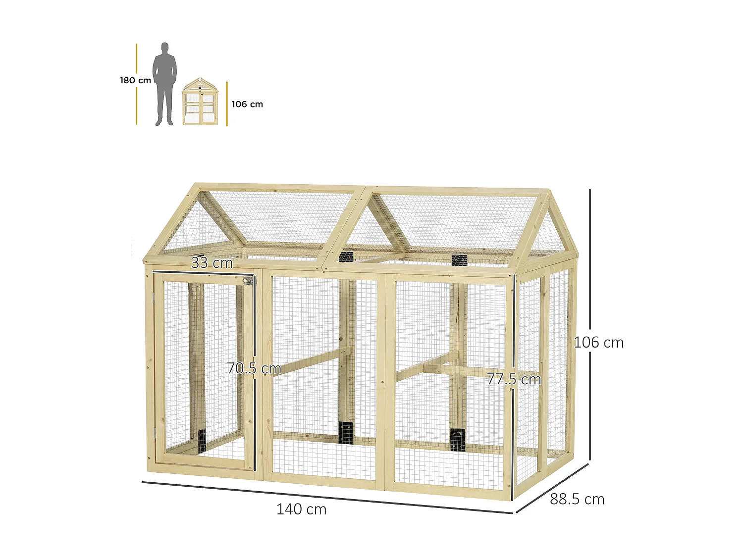 Recinto per galline all'aperto in legno 140x88.5x106 cm