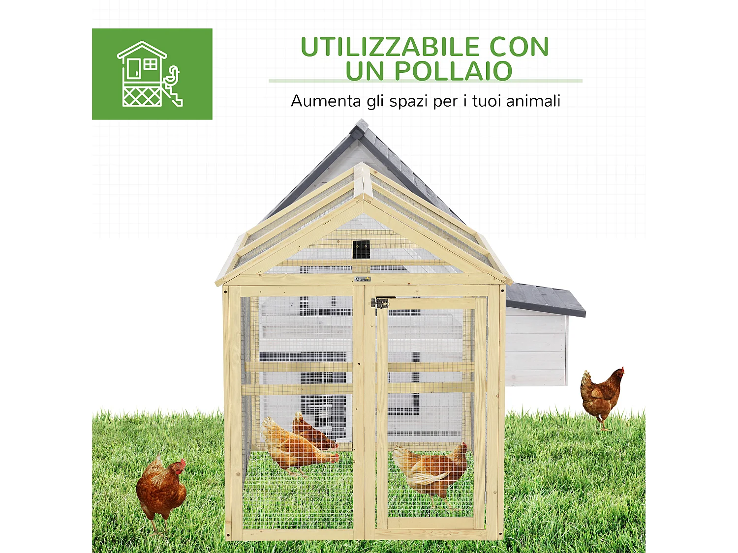 Recinto per galline all'aperto in legno 140x88.5x106 cm