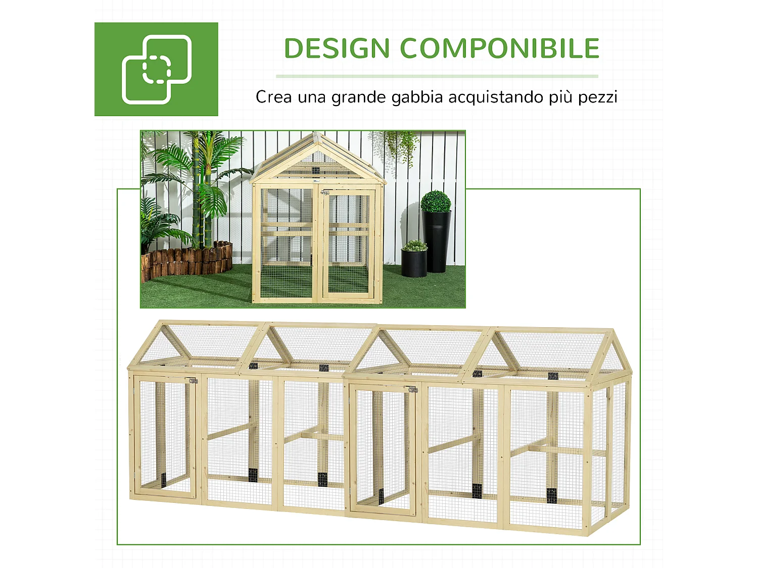 Recinto per galline all'aperto in legno 140x88.5x106 cm