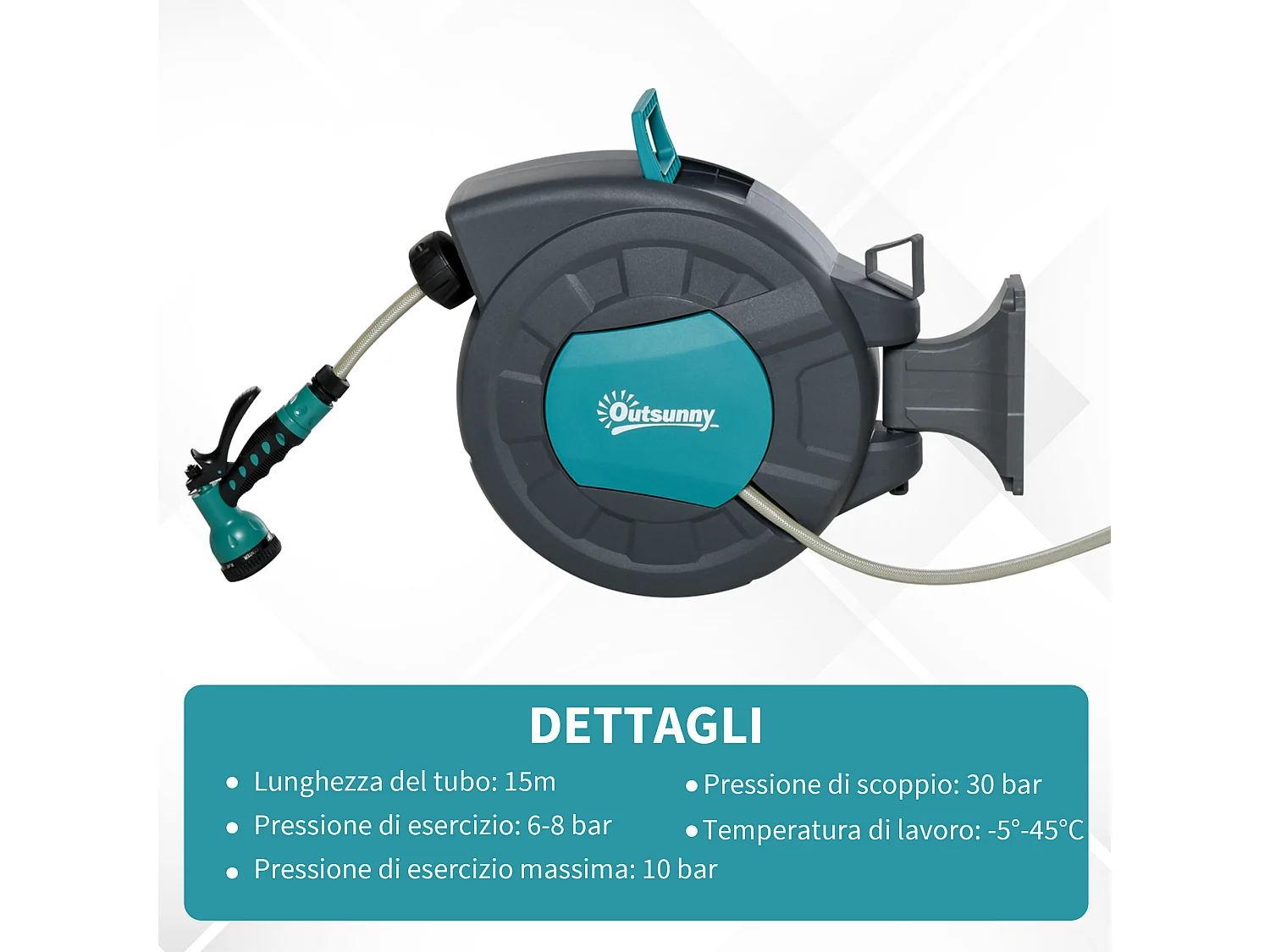 Avvolgitubo automatico a parete girevole a 180° tubo 15m