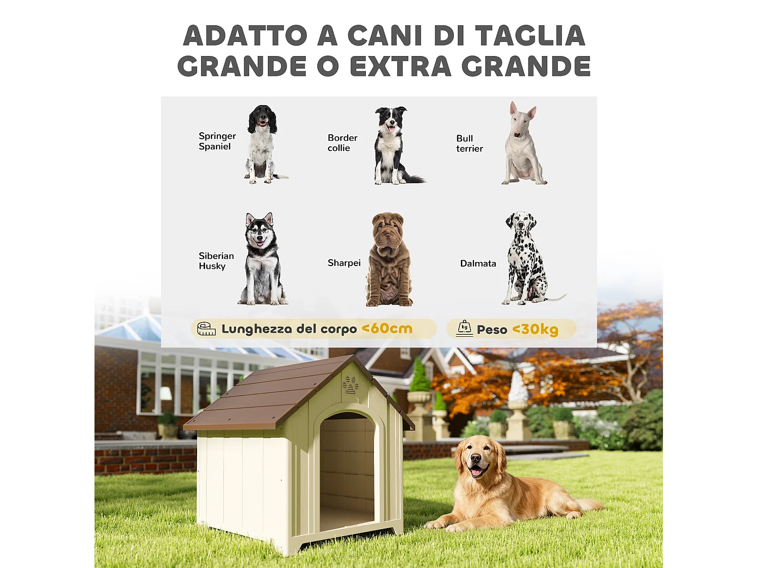 Cuccia per cani in pp con tetto inclinato 88x78x89 cm beige e marrone