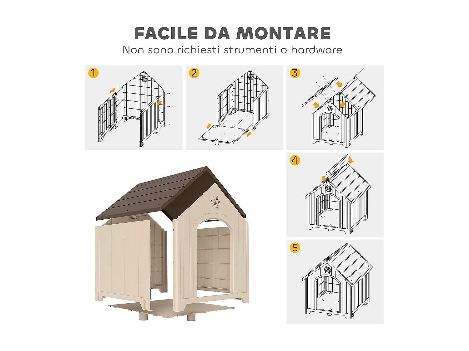 Cuccia per cani in pp con tetto inclinato 88x78x89 cm beige e marrone