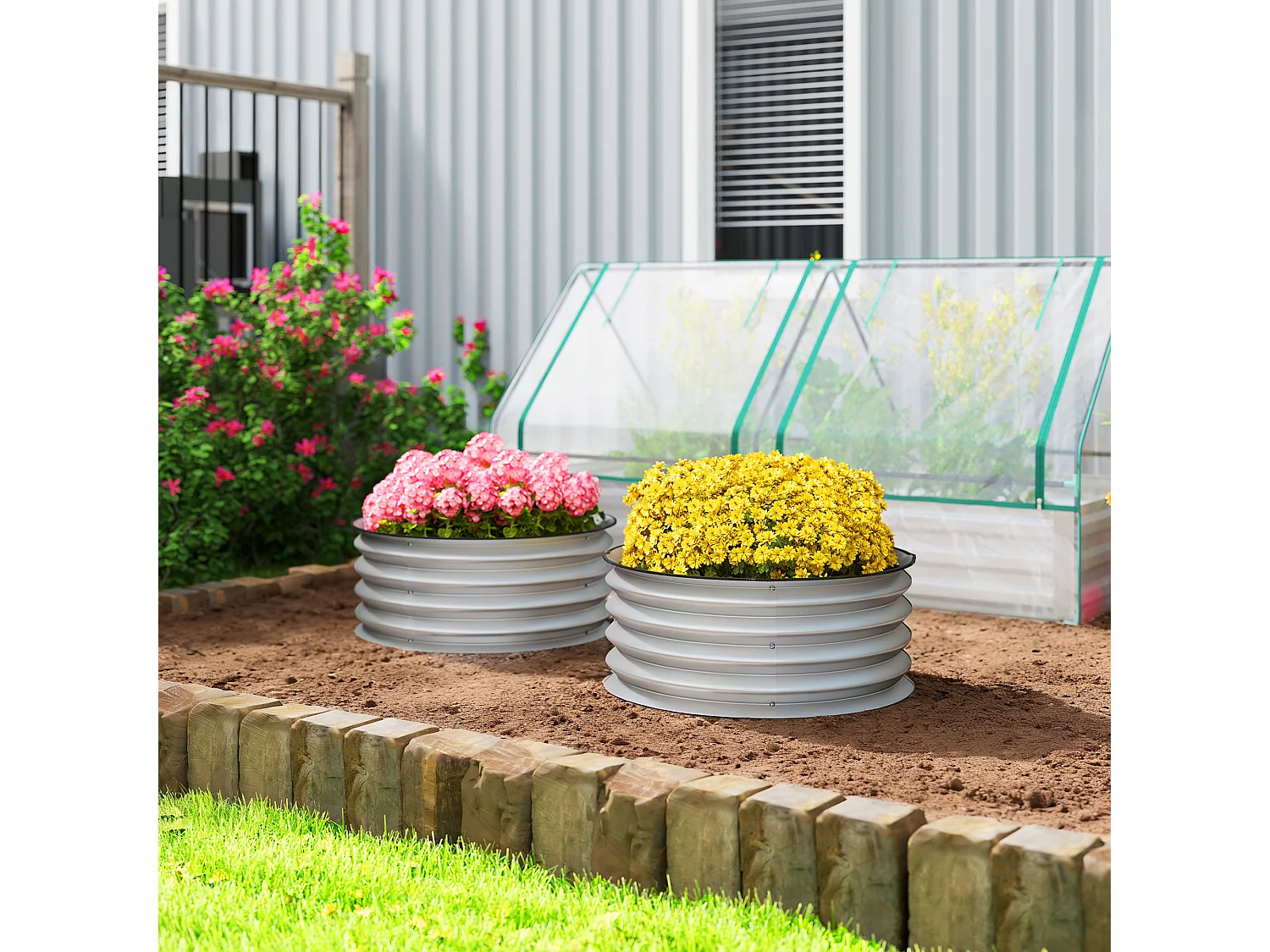 Set 2 letti per orto rialzato con fondo aperto in acciaio ø60x30cm