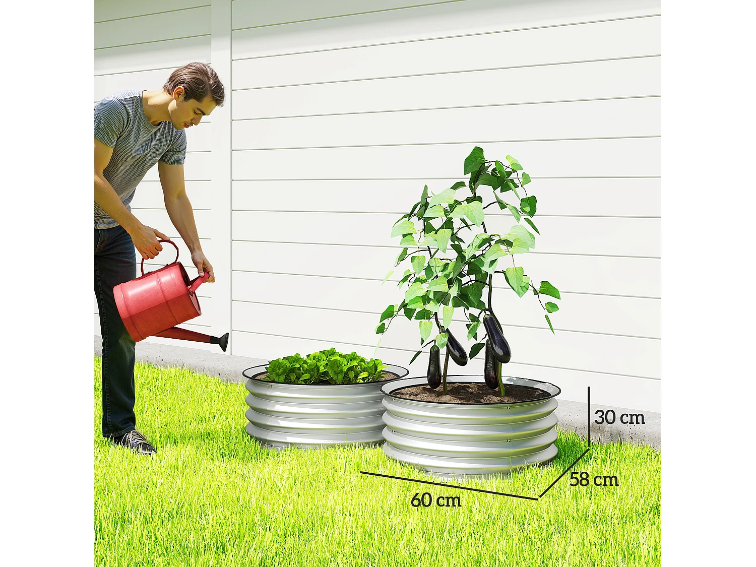 Set 2 letti per orto rialzato con fondo aperto in acciaio ø60x30cm