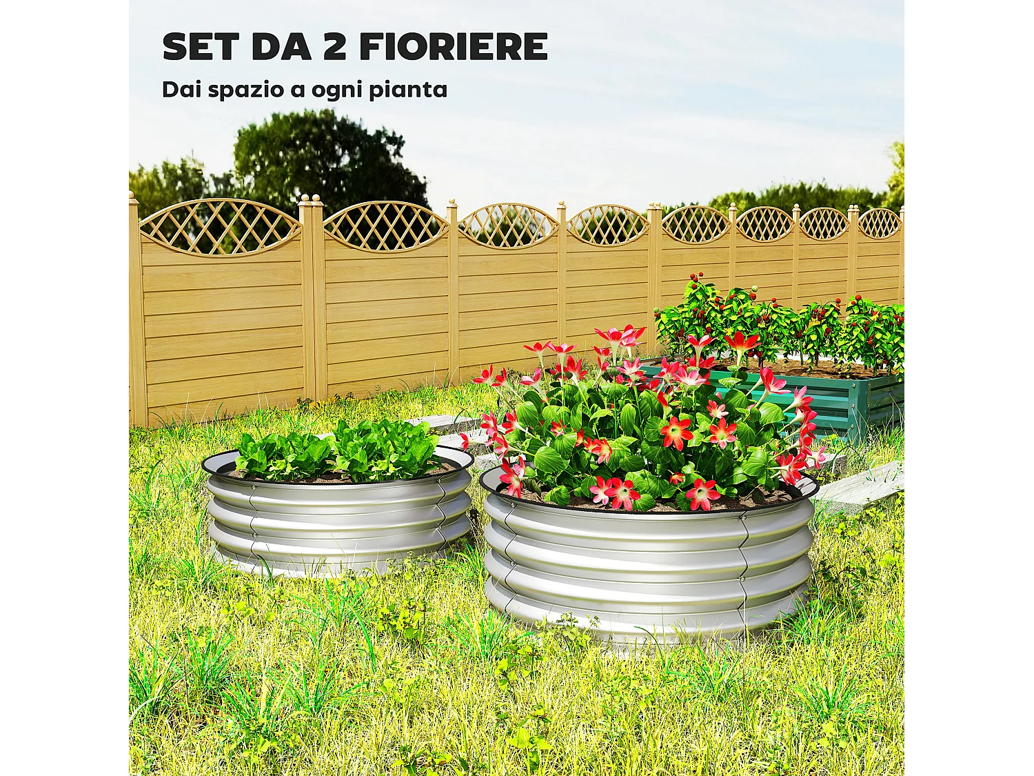 Set 2 letti per orto rialzato con fondo aperto in acciaio ø60x30cm
