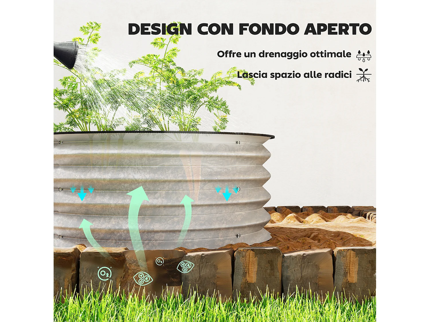 Set 2 letti per orto rialzato con fondo aperto in acciaio ø60x30cm