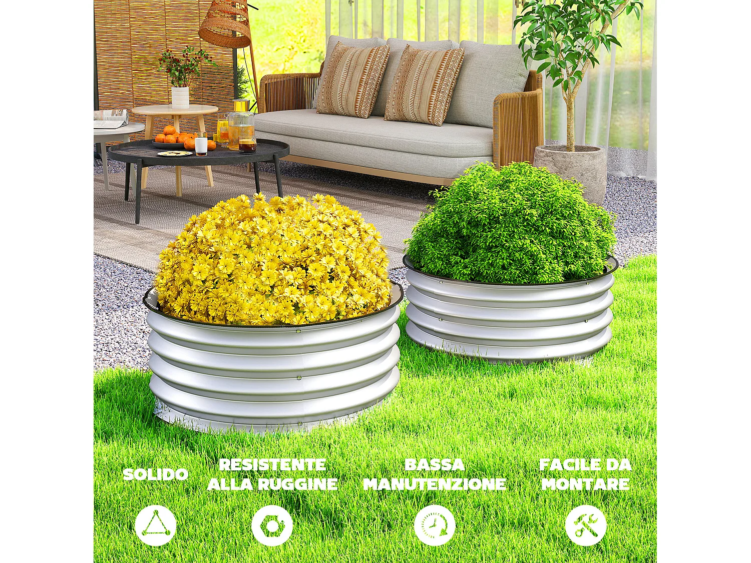 Set 2 letti per orto rialzato con fondo aperto in acciaio ø60x30cm