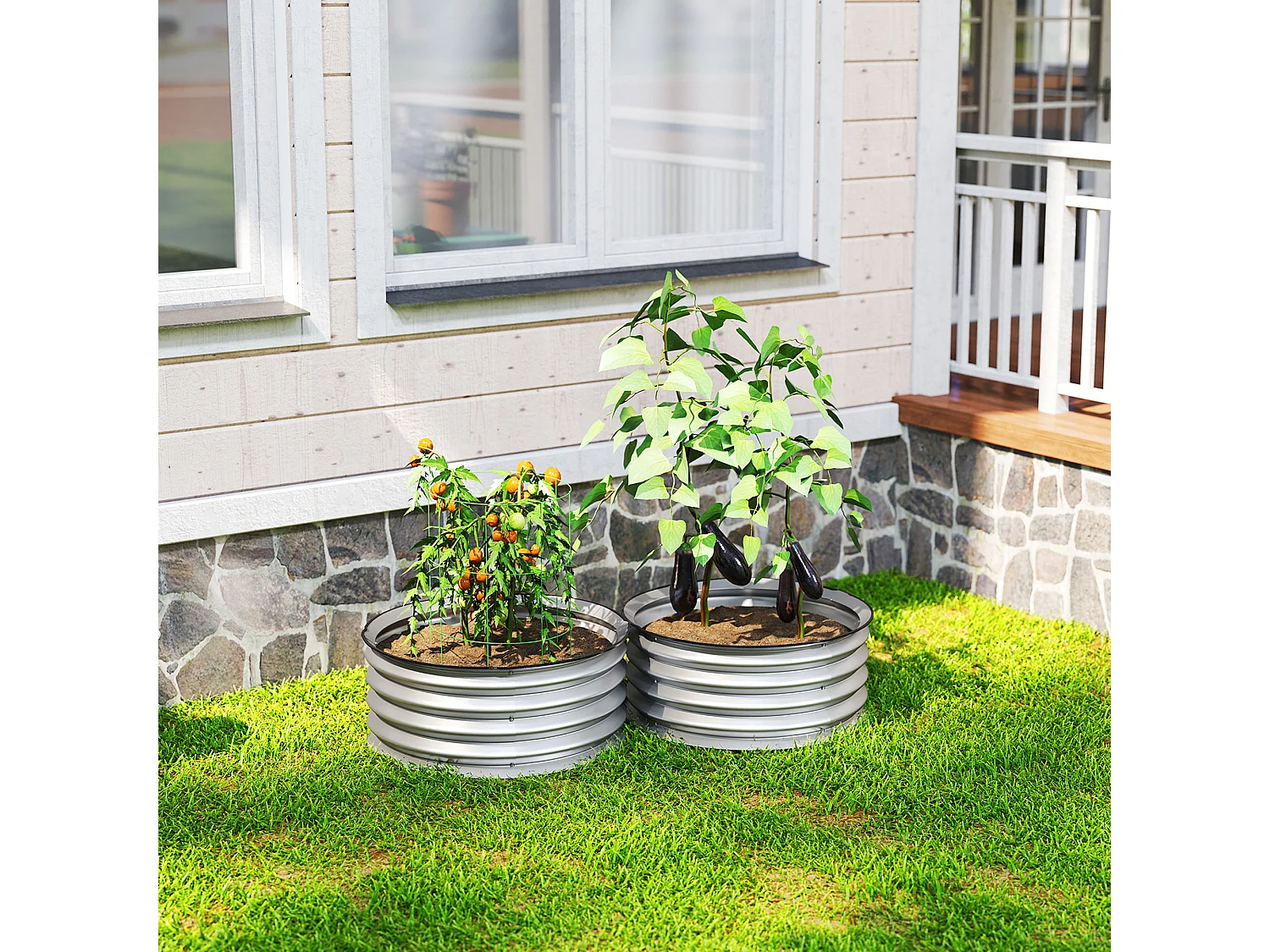 Set 2 letti per orto rialzato con fondo aperto in acciaio ø60x30cm