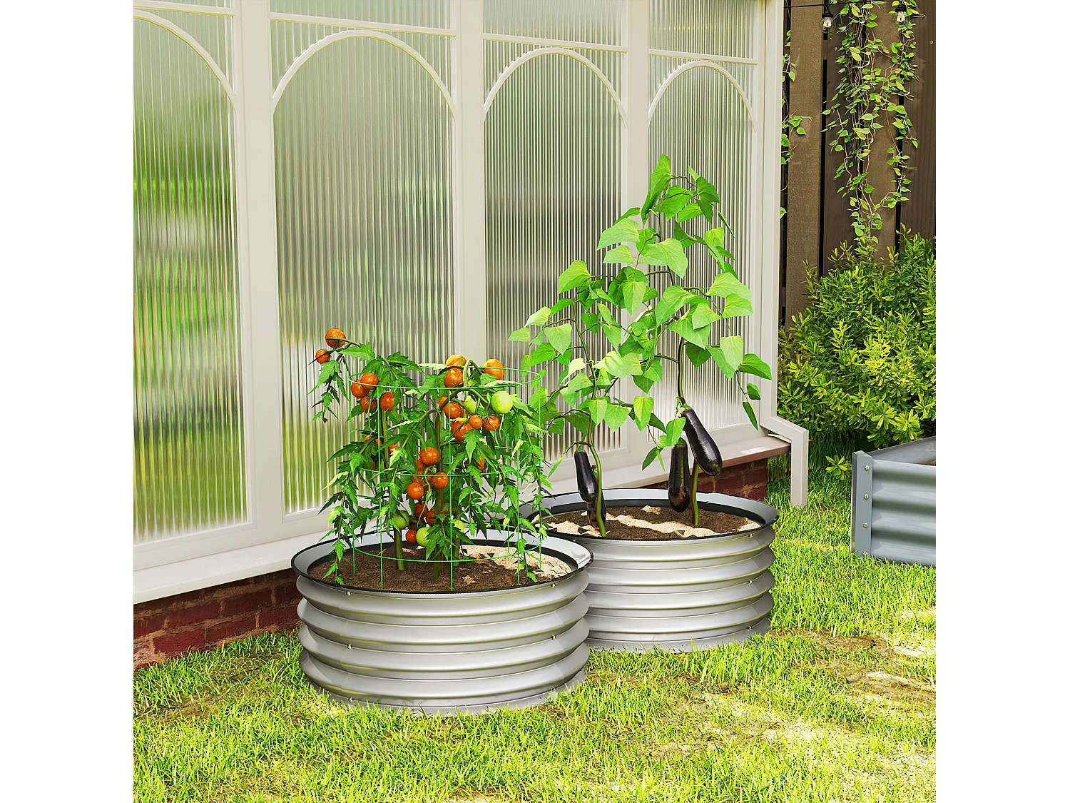 Set 2 letti per orto rialzato con fondo aperto in acciaio ø60x30cm