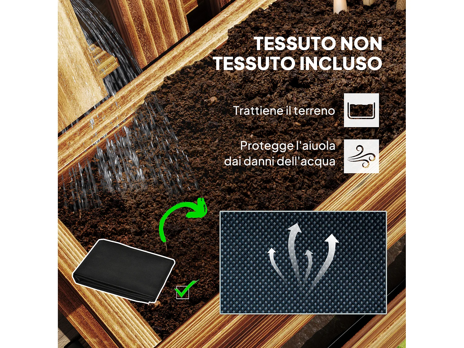 Fioriera verticale a doghe con 3 vasi rimovibili in legno marrone